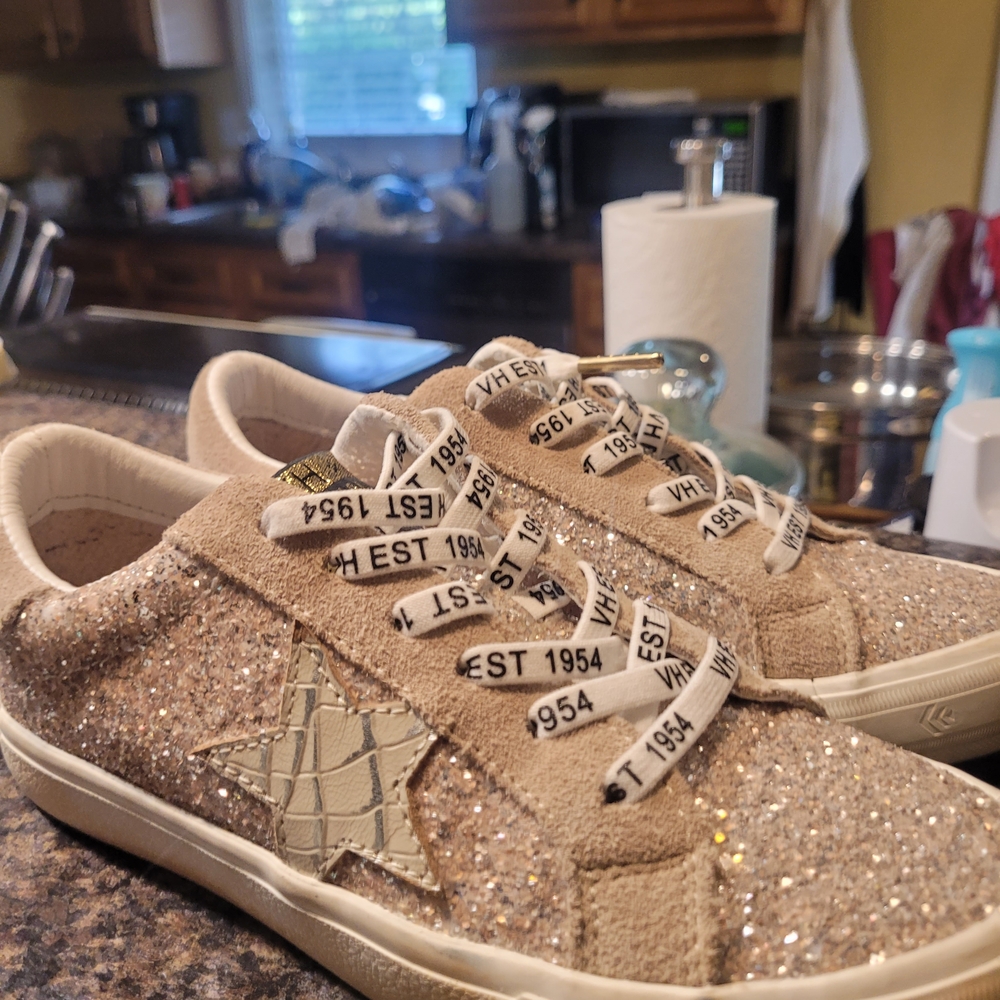 Sparkly Beige Kids Sneakers